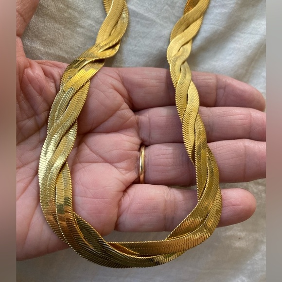Braided Flat Chain‎ Gold Tone Vintage Necklace - Picture 3 of 7